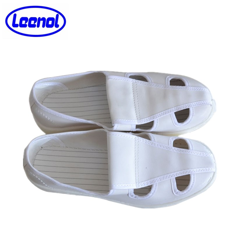 LN-1577105 Sapatos antiestáticos de PVC para sala limpa Sapatos de trabalho ESD respiráveis ​​brancos com quatro furos